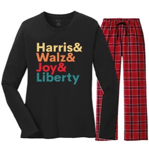 Retro Harris Walz Waltz 2024 Harris Walz Joy Liberty Women's Long Sleeve Flannel Pajama Set 