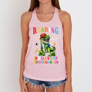 Roaring Into 100 Days Of Kindergarten Back To School Cute Gift Women's Knotted Racerback Tank