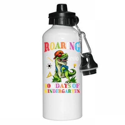 Roaring Into 100 Days Of Kindergarten Back To School Cute Gift Aluminum Water Bottle 