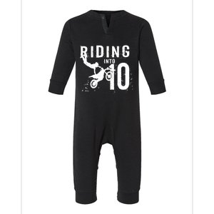 Riding Into 10 Years Old 10th Birthday Boy Dirt Bike Party Infant Fleece One Piece