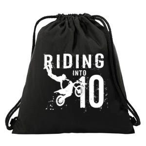 Riding Into 10 Years Old 10th Birthday Boy Dirt Bike Party Drawstring Bag