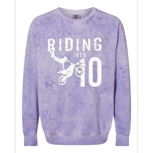 Riding Into 10 Years Old 10th Birthday Boy Dirt Bike Party Colorblast Crewneck Sweatshirt