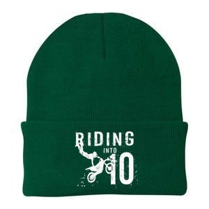 Riding Into 10 Years Old 10th Birthday Boy Dirt Bike Party Knit Cap Winter Beanie