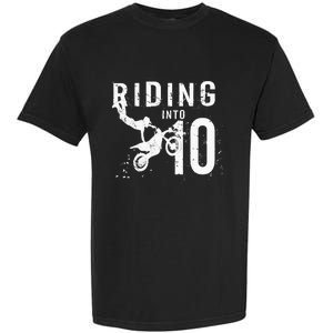 Riding Into 10 Years Old 10th Birthday Boy Dirt Bike Party Garment-Dyed Heavyweight T-Shirt