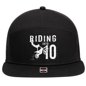 Riding Into 10 Years Old 10th Birthday Boy Dirt Bike Party 7 Panel Mesh Trucker Snapback Hat