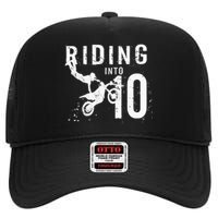 Riding Into 10 Years Old 10th Birthday Boy Dirt Bike Party High Crown Mesh Back Trucker Hat