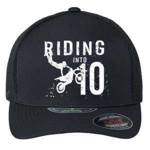 Riding Into 10 Years Old 10th Birthday Boy Dirt Bike Party Flexfit Unipanel Trucker Cap