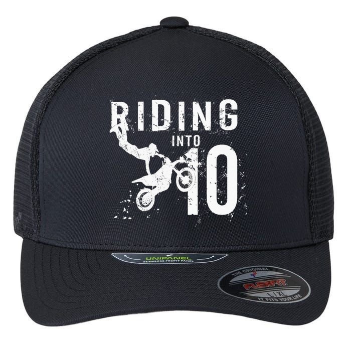 Riding Into 10 Years Old 10th Birthday Boy Dirt Bike Party Flexfit Unipanel Trucker Cap