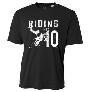 Riding Into 10 Years Old 10th Birthday Boy Dirt Bike Party Cooling Performance Crew T-Shirt