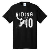 Riding Into 10 Years Old 10th Birthday Boy Dirt Bike Party Tall T-Shirt