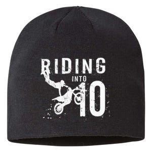 Riding Into 10 Years Old 10th Birthday Boy Dirt Bike Party Sustainable Beanie