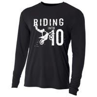 Riding Into 10 Years Old 10th Birthday Boy Dirt Bike Party Cooling Performance Long Sleeve Crew