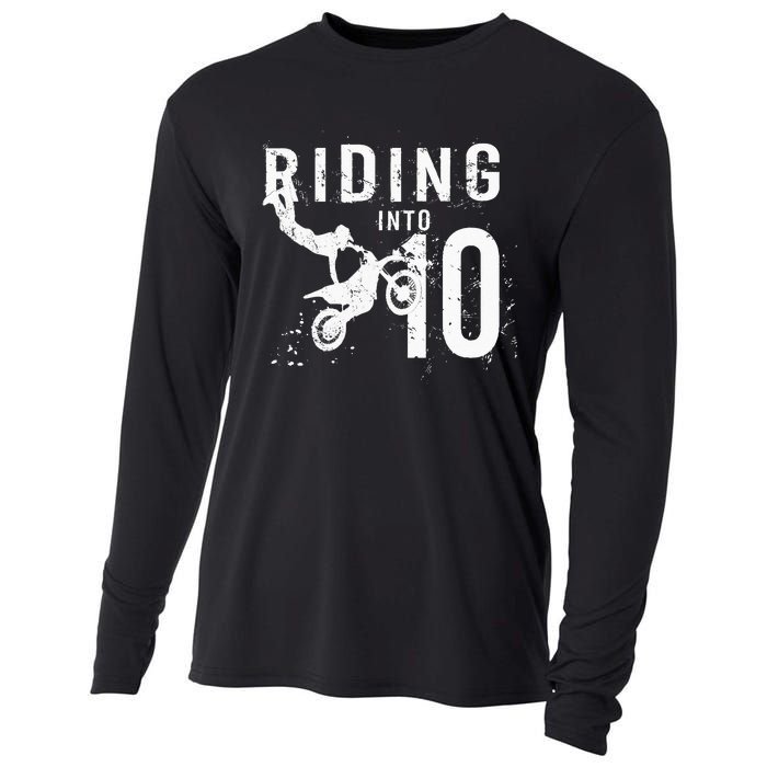 Riding Into 10 Years Old 10th Birthday Boy Dirt Bike Party Cooling Performance Long Sleeve Crew