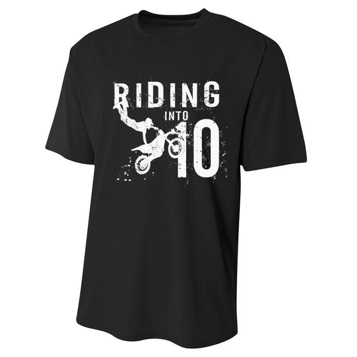 Riding Into 10 Years Old 10th Birthday Boy Dirt Bike Party Performance Sprint T-Shirt