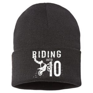 Riding Into 10 Years Old 10th Birthday Boy Dirt Bike Party Sustainable Knit Beanie