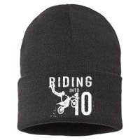 Riding Into 10 Years Old 10th Birthday Boy Dirt Bike Party Sustainable Knit Beanie