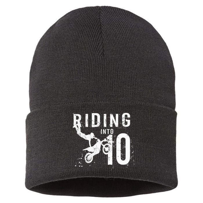 Riding Into 10 Years Old 10th Birthday Boy Dirt Bike Party Sustainable Knit Beanie