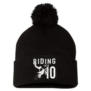 Riding Into 10 Years Old 10th Birthday Boy Dirt Bike Party Pom Pom 12in Knit Beanie