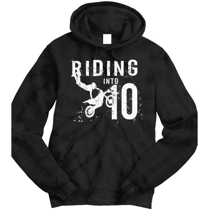 Riding Into 10 Years Old 10th Birthday Boy Dirt Bike Party Tie Dye Hoodie