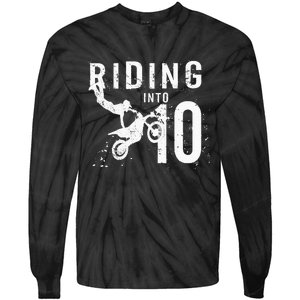 Riding Into 10 Years Old 10th Birthday Boy Dirt Bike Party Tie-Dye Long Sleeve Shirt