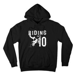 Riding Into 10 Years Old 10th Birthday Boy Dirt Bike Party Tall Hoodie