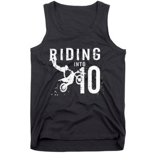 Riding Into 10 Years Old 10th Birthday Boy Dirt Bike Party Tank Top