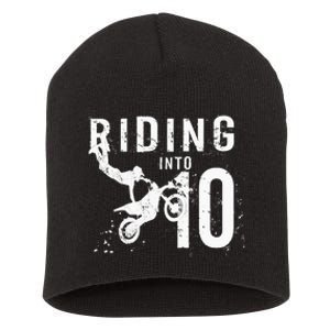 Riding Into 10 Years Old 10th Birthday Boy Dirt Bike Party Short Acrylic Beanie