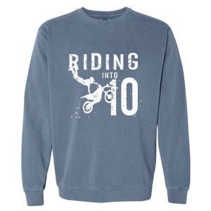 Riding Into 10 Years Old 10th Birthday Boy Dirt Bike Party Garment-Dyed Sweatshirt