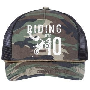 Riding Into 10 Years Old 10th Birthday Boy Dirt Bike Party Retro Rope Trucker Hat Cap