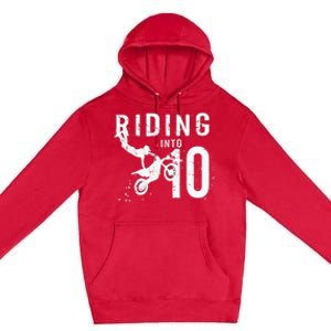 Riding Into 10 Years Old 10th Birthday Boy Dirt Bike Party Premium Pullover Hoodie