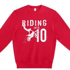 Riding Into 10 Years Old 10th Birthday Boy Dirt Bike Party Premium Crewneck Sweatshirt