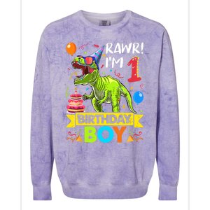 Rawr I'm 1st Birthday Boy Dinosaur Trex 1 Years Old Party Colorblast Crewneck Sweatshirt