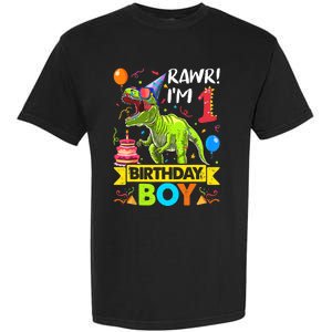 Rawr I'm 1st Birthday Boy Dinosaur Trex 1 Years Old Party Garment-Dyed Heavyweight T-Shirt