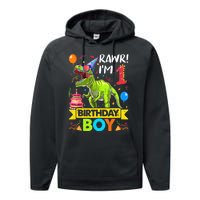 Rawr I'm 1st Birthday Boy Dinosaur Trex 1 Years Old Party Performance Fleece Hoodie