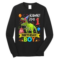 Rawr I'm 1st Birthday Boy Dinosaur Trex 1 Years Old Party Long Sleeve Shirt