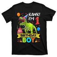 Rawr I'm 1st Birthday Boy Dinosaur Trex 1 Years Old Party T-Shirt