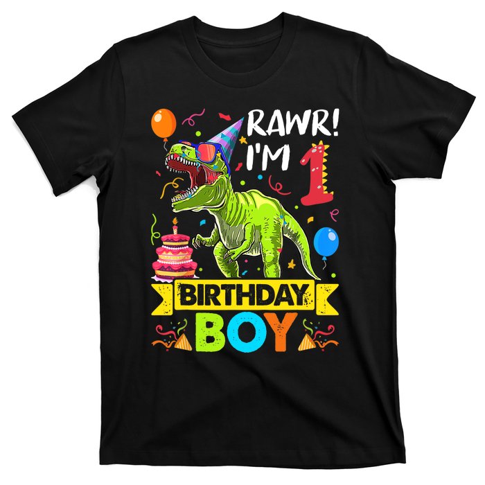 Rawr I'm 1st Birthday Boy Dinosaur Trex 1 Years Old Party T-Shirt