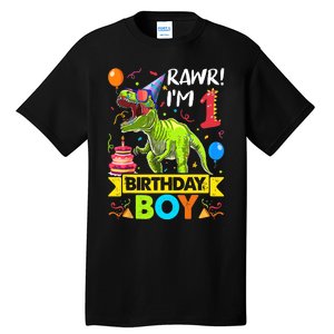 Rawr I'm 1st Birthday Boy Dinosaur Trex 1 Years Old Party Tall T-Shirt