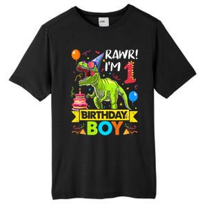 Rawr I'm 1st Birthday Boy Dinosaur Trex 1 Years Old Party Tall Fusion ChromaSoft Performance T-Shirt