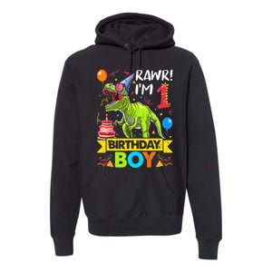 Rawr I'm 1st Birthday Boy Dinosaur Trex 1 Years Old Party Premium Hoodie