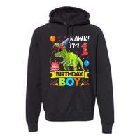 Rawr I'm 1st Birthday Boy Dinosaur Trex 1 Years Old Party Premium Hoodie