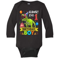 Rawr I'm 1st Birthday Boy Dinosaur Trex 1 Years Old Party Baby Long Sleeve Bodysuit