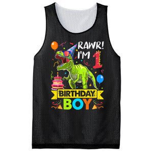 Rawr I'm 1st Birthday Boy Dinosaur Trex 1 Years Old Party Mesh Reversible Basketball Jersey Tank