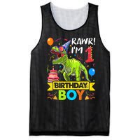 Rawr I'm 1st Birthday Boy Dinosaur Trex 1 Years Old Party Mesh Reversible Basketball Jersey Tank