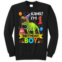 Rawr I'm 1st Birthday Boy Dinosaur Trex 1 Years Old Party Tall Sweatshirt