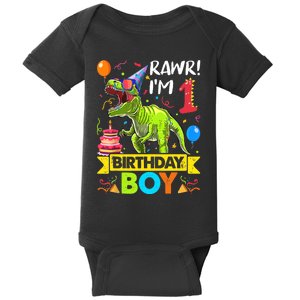 Rawr I'm 1st Birthday Boy Dinosaur Trex 1 Years Old Party Baby Bodysuit