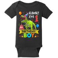 Rawr I'm 1st Birthday Boy Dinosaur Trex 1 Years Old Party Baby Bodysuit