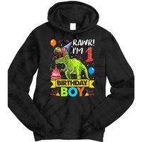 Rawr I'm 1st Birthday Boy Dinosaur Trex 1 Years Old Party Tie Dye Hoodie