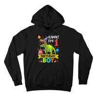 Rawr I'm 1st Birthday Boy Dinosaur Trex 1 Years Old Party Tall Hoodie