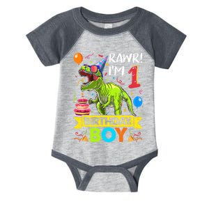 Rawr I'm 1st Birthday Boy Dinosaur Trex 1 Years Old Party Infant Baby Jersey Bodysuit